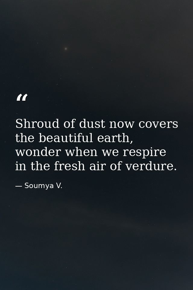Shroud of dust now covers the beautiful earth, wonder when we respire in the fresh air of verdure. — Soumya V.