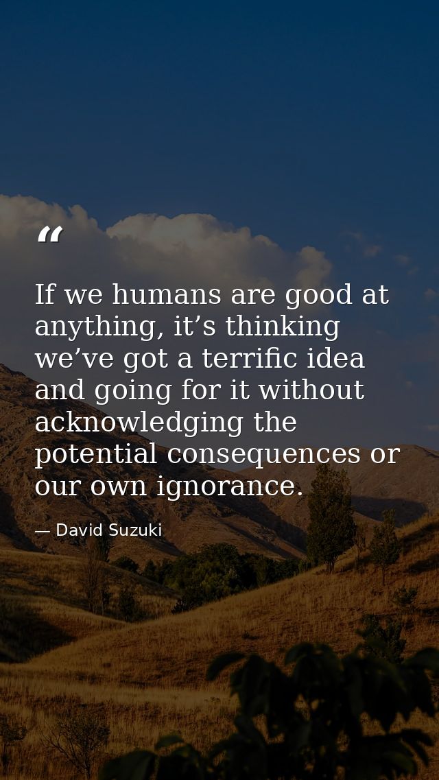 If we humans are good at anything, it’s thinking we’ve got a terrific idea and going for it without acknowledging the po — David Suzuki