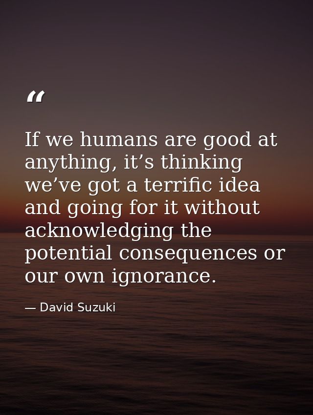 If we humans are good at anything, it’s thinking we’ve got a terrific idea and going for it without acknowledging the po — David Suzuki