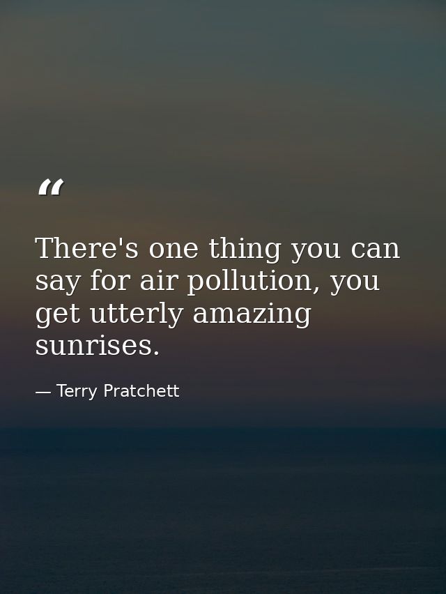 There's one thing you can say for air pollution, you get utterly amazing sunrises. — Terry Pratchett