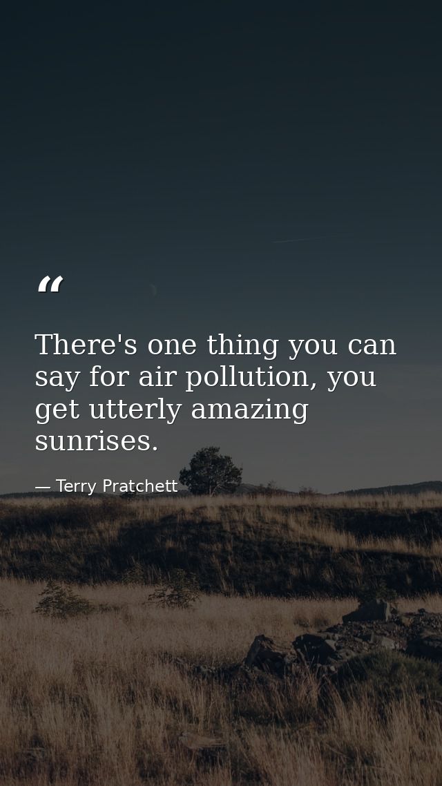There's one thing you can say for air pollution, you get utterly amazing sunrises. — Terry Pratchett