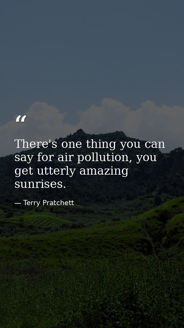 There's one thing you can say for air pollution, you get utterly amazing sunrises. — Terry Pratchett
