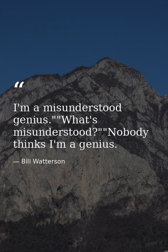 I'm a misunderstood genius.""What's misunderstood?""Nobody thinks I'm a genius. — Bill Watterson