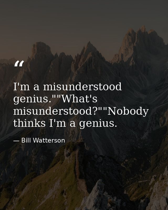 I'm a misunderstood genius.""What's misunderstood?""Nobody thinks I'm a genius. — Bill Watterson