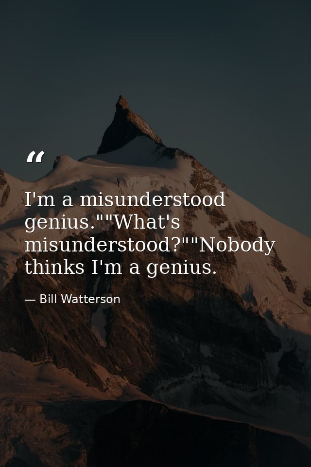 I'm a misunderstood genius.""What's misunderstood?""Nobody thinks I'm a genius. — Bill Watterson