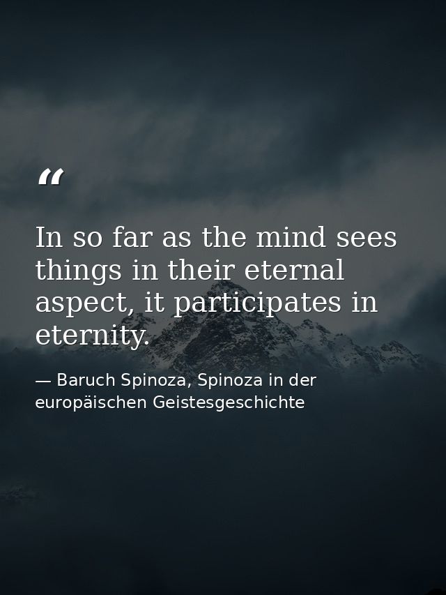 In so far as the mind sees things in their eternal aspect, it participates in eternity. — Baruch Spinoza, Spinoza in der europäischen Geistesgeschichte