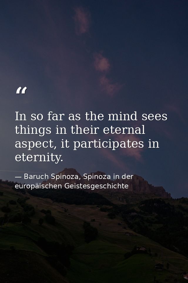 In so far as the mind sees things in their eternal aspect, it participates in eternity. — Baruch Spinoza, Spinoza in der europäischen Geistesgeschichte