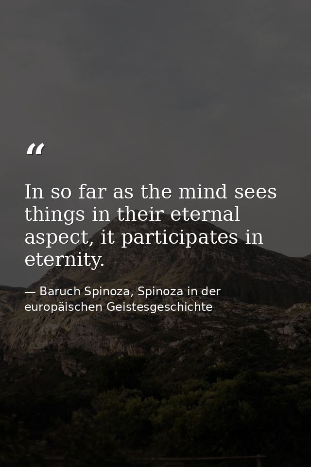 In so far as the mind sees things in their eternal aspect, it participates in eternity. — Baruch Spinoza, Spinoza in der europäischen Geistesgeschichte