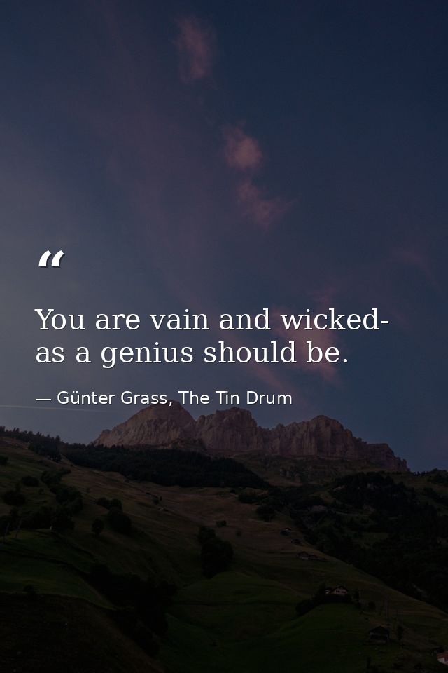 You are vain and wicked- as a genius should be. — Günter Grass, The Tin Drum