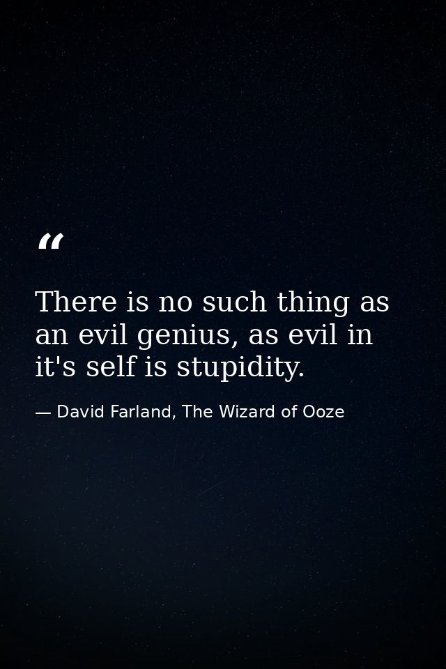 There is no such thing as an evil genius, as evil in it's self is stupidity. — David Farland, The Wizard of Ooze