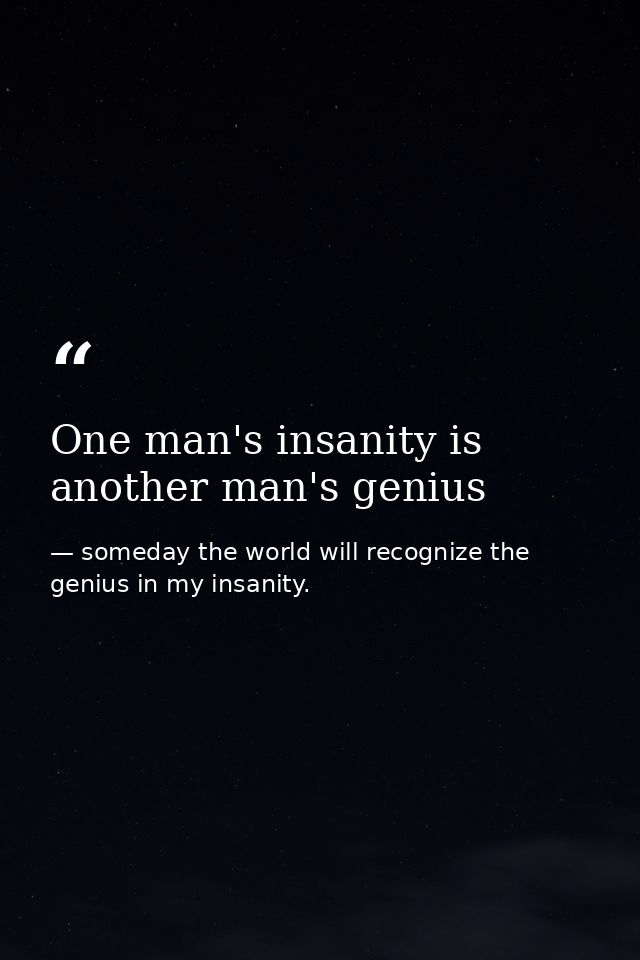 One man's insanity is another man's genius — someday the world will recognize the genius in my insanity.