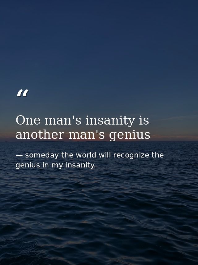 One man's insanity is another man's genius — someday the world will recognize the genius in my insanity.