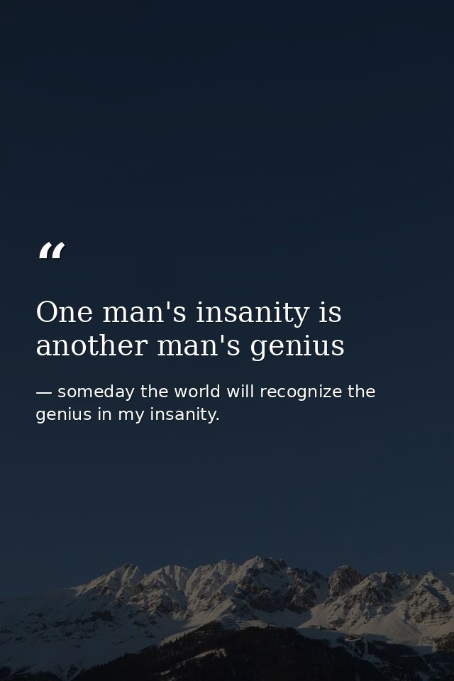 One man's insanity is another man's genius — someday the world will recognize the genius in my insanity.