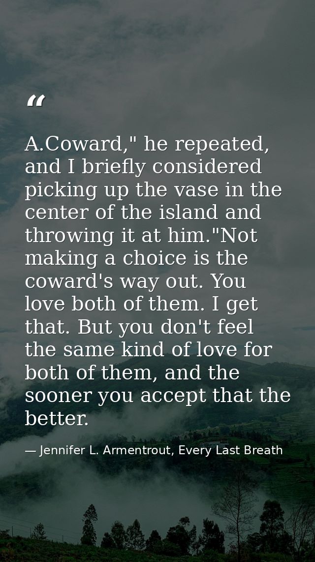 A.Coward," he repeated, and I briefly considered picking up the vase in the center of the island and throwing it at him. — Jennifer L. Armentrout, Every Last Breath