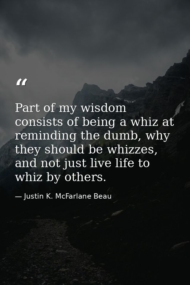 Part of my wisdom consists of being a whiz at reminding the dumb, why they should be whizzes, and not just live life to  — Justin K. McFarlane Beau