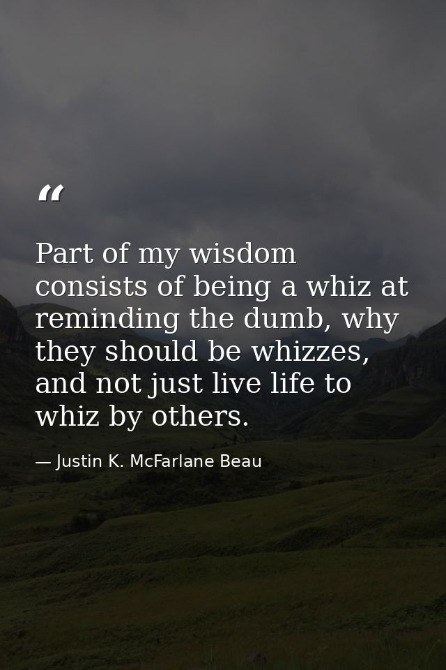 Part of my wisdom consists of being a whiz at reminding the dumb, why they should be whizzes, and not just live life to  — Justin K. McFarlane Beau