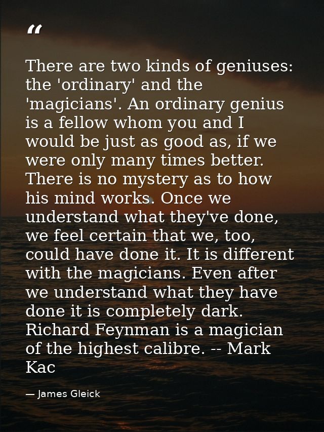 There are two kinds of geniuses: the 'ordinary' and the 'magicians'. An ordinary genius is a fellow whom you and I would — James Gleick