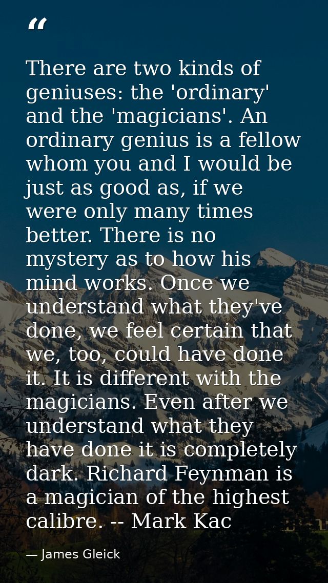 There are two kinds of geniuses: the 'ordinary' and the 'magicians'. An ordinary genius is a fellow whom you and I would — James Gleick