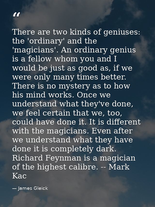 There are two kinds of geniuses: the 'ordinary' and the 'magicians'. An ordinary genius is a fellow whom you and I would — James Gleick