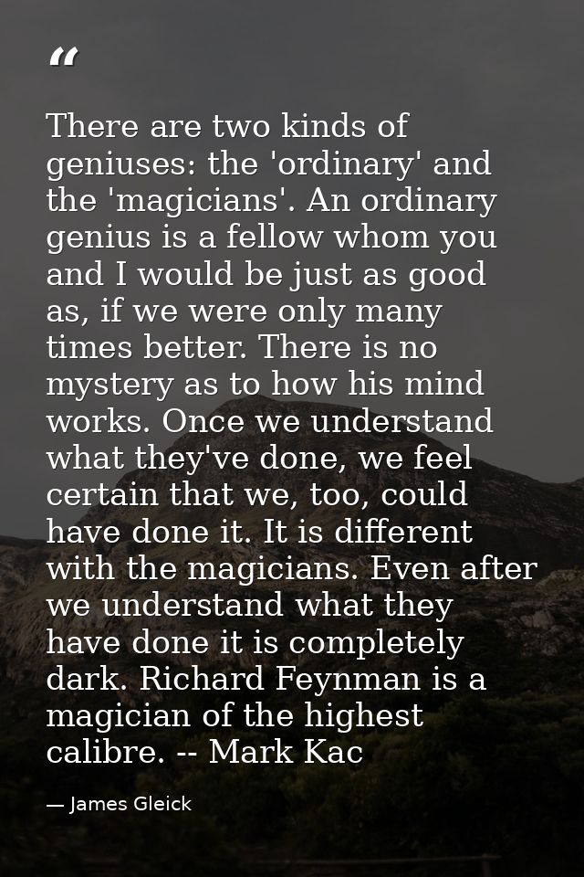 There are two kinds of geniuses: the 'ordinary' and the 'magicians'. An ordinary genius is a fellow whom you and I would — James Gleick