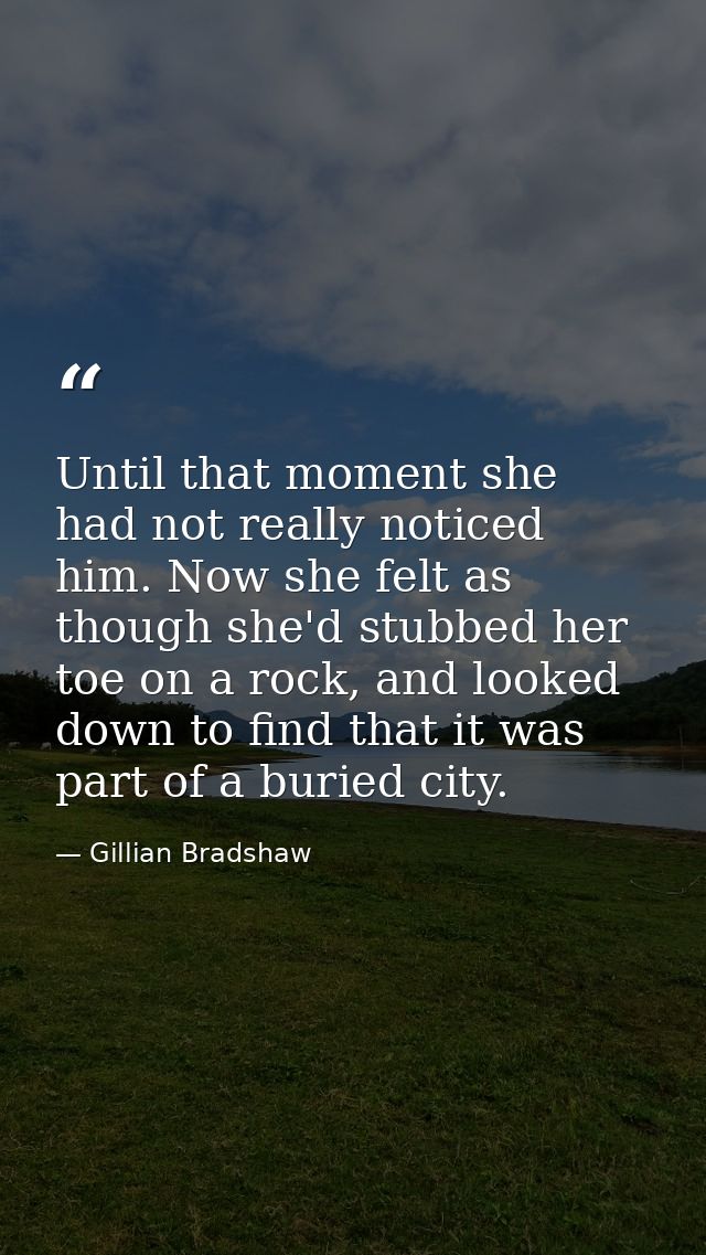Until that moment she had not really noticed him. Now she felt as though she'd stubbed her toe on a rock, and looked dow — Gillian Bradshaw