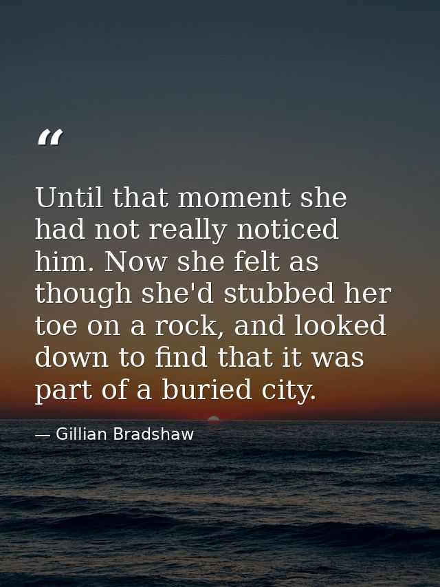 Until that moment she had not really noticed him. Now she felt as though she'd stubbed her toe on a rock, and looked dow — Gillian Bradshaw