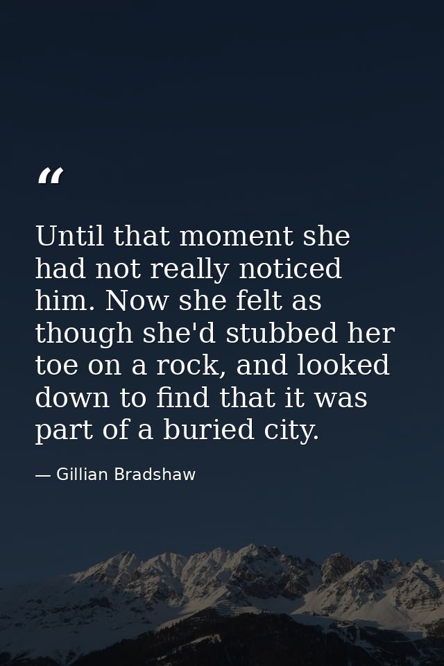 Until that moment she had not really noticed him. Now she felt as though she'd stubbed her toe on a rock, and looked dow — Gillian Bradshaw