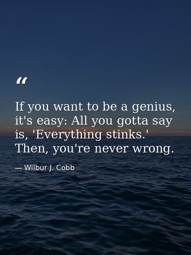 If you want to be a genius, it's easy: All you gotta say is, 'Everything stinks.' Then, you're never wrong. — Wilbur J. Cobb