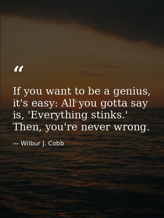 If you want to be a genius, it's easy: All you gotta say is, 'Everything stinks.' Then, you're never wrong. — Wilbur J. Cobb