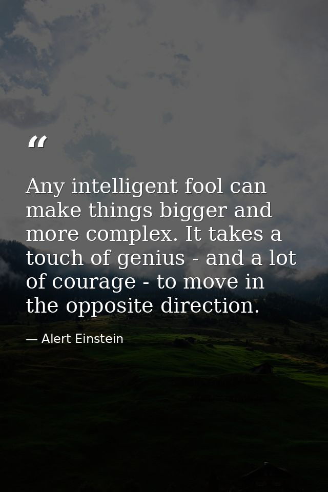 Any intelligent fool can make things bigger and more complex. It takes a touch of genius - and a lot of courage - to mov — Alert Einstein