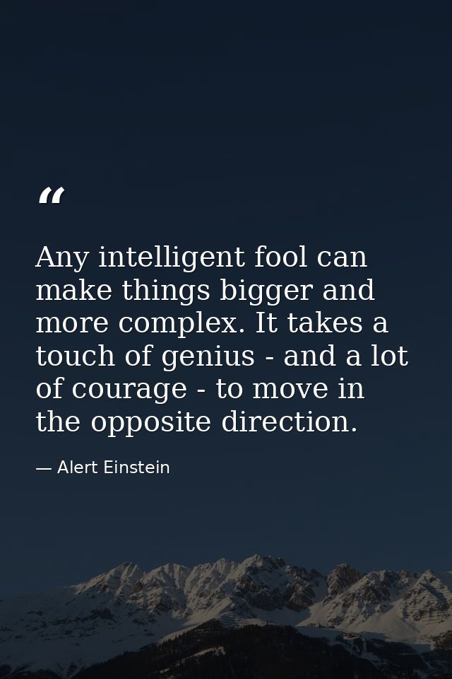 Any intelligent fool can make things bigger and more complex. It takes a touch of genius - and a lot of courage - to mov — Alert Einstein