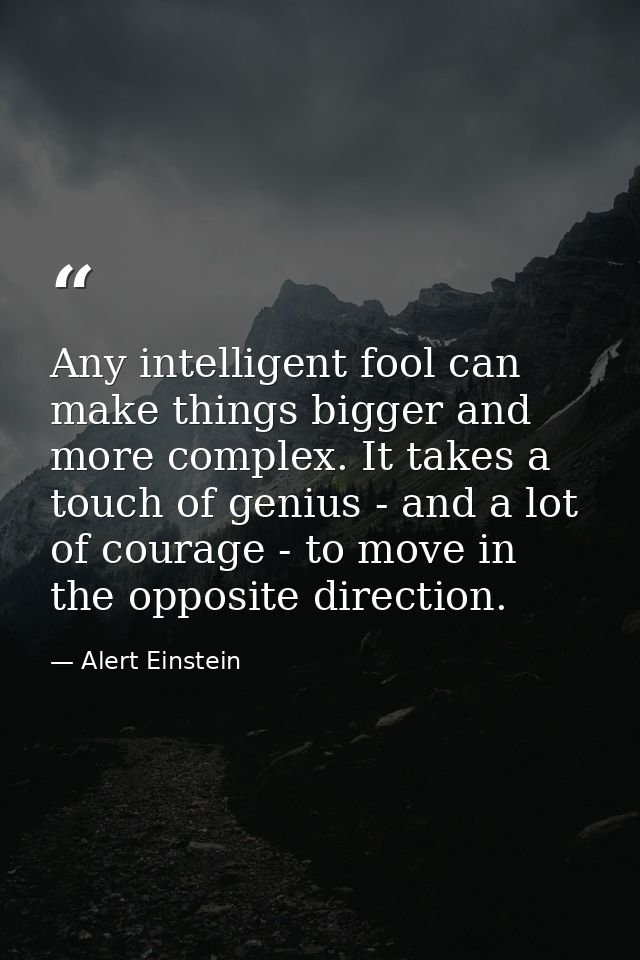 Any intelligent fool can make things bigger and more complex. It takes a touch of genius - and a lot of courage - to mov — Alert Einstein