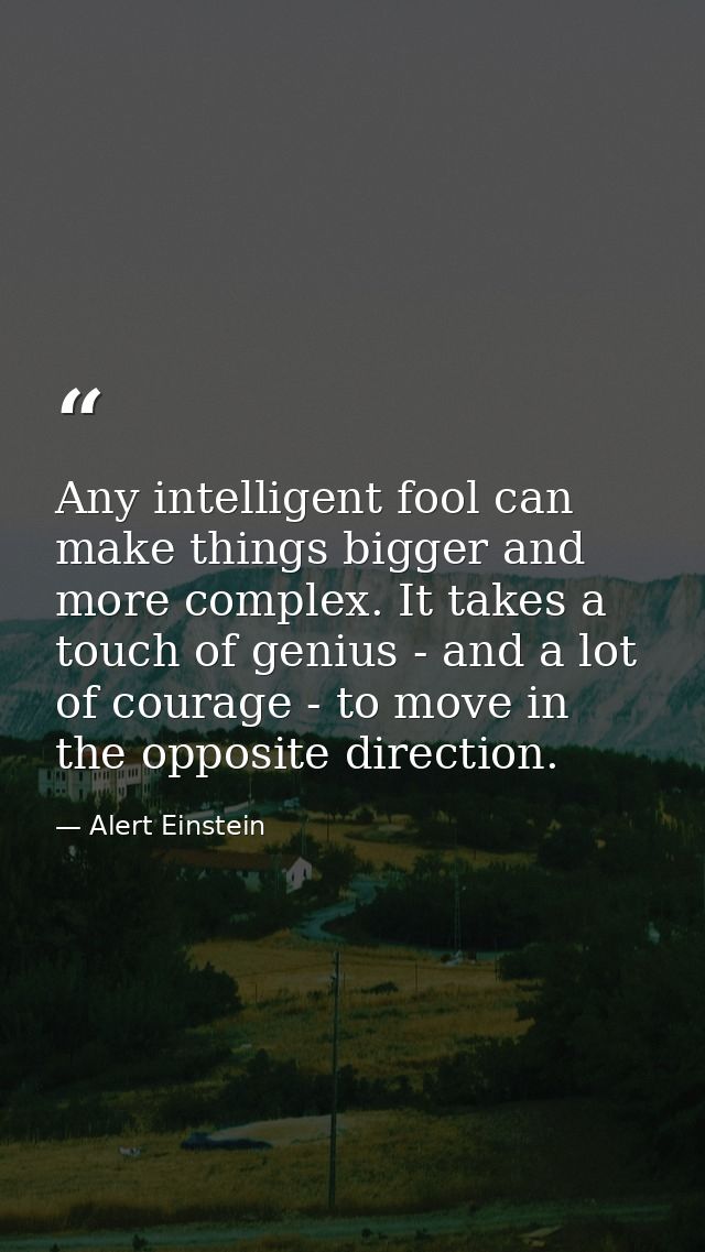 Any intelligent fool can make things bigger and more complex. It takes a touch of genius - and a lot of courage - to mov — Alert Einstein