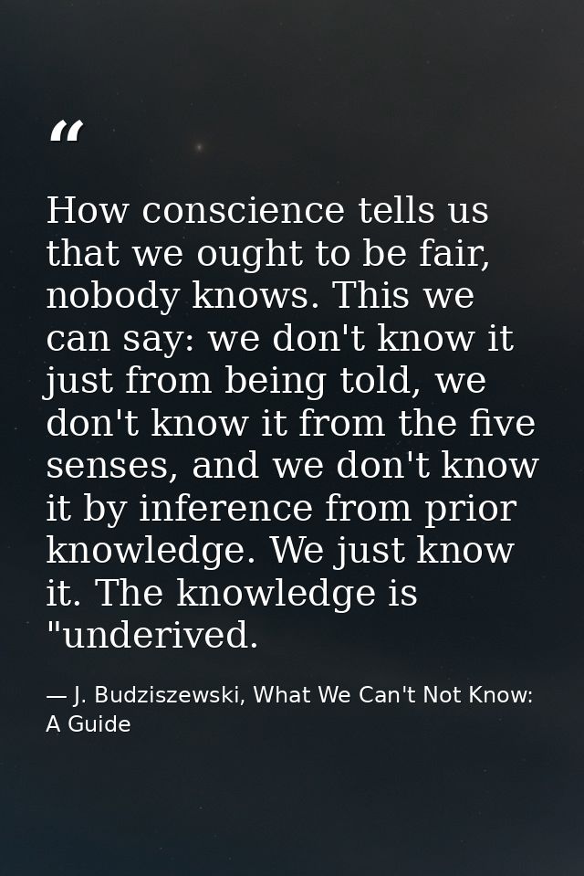 How conscience tells us that we ought to be fair, nobody knows. This we can say: we don't know it just from being told,  — J. Budziszewski, What We Can't Not Know: A Guide