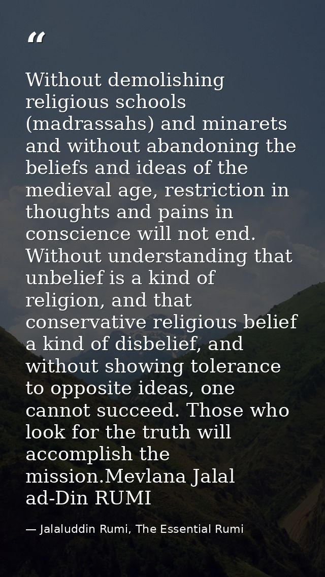 Without demolishing religious schools (madrassahs) and minarets and without abandoning the beliefs and ideas of the medi — Jalaluddin Rumi, The Essential Rumi