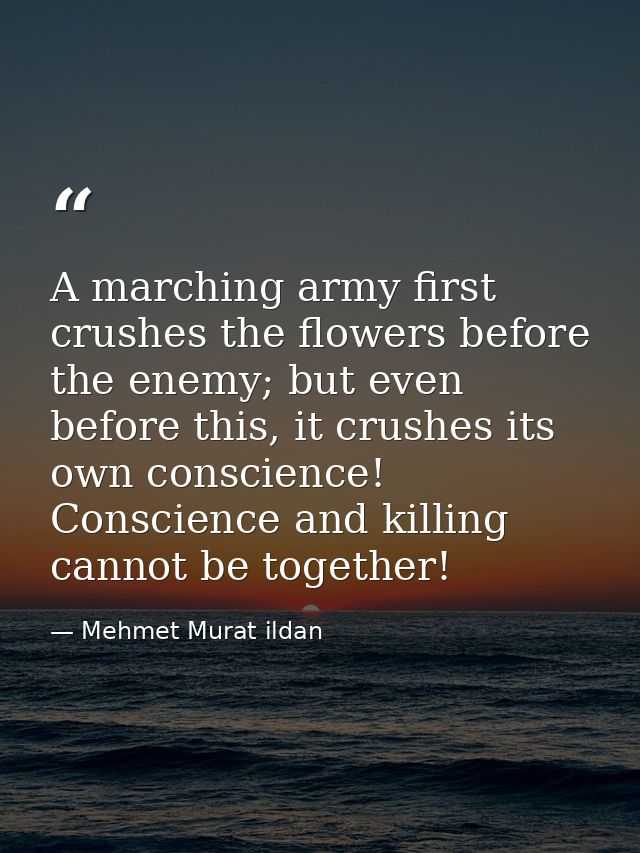 A marching army first crushes the flowers before the enemy; but even before this, it crushes its own conscience! Conscie — Mehmet Murat ildan