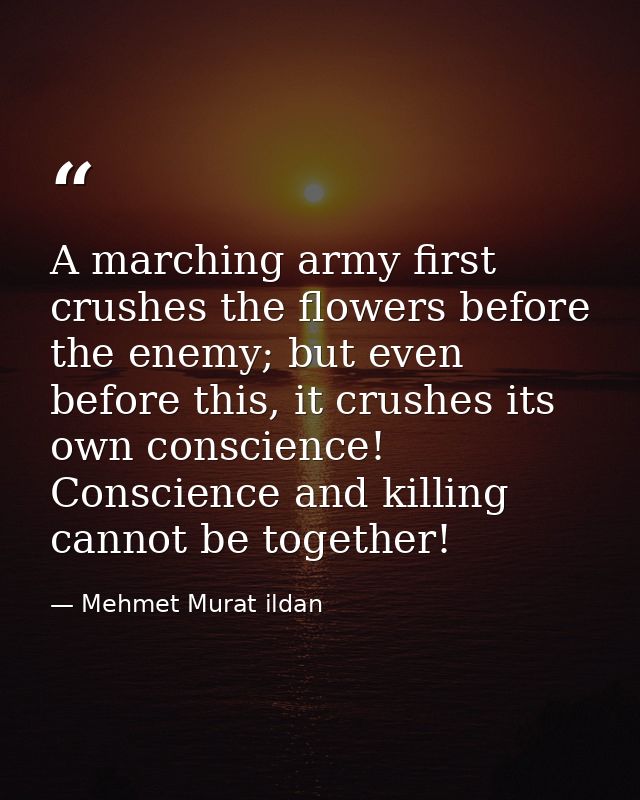 A marching army first crushes the flowers before the enemy; but even before this, it crushes its own conscience! Conscie — Mehmet Murat ildan