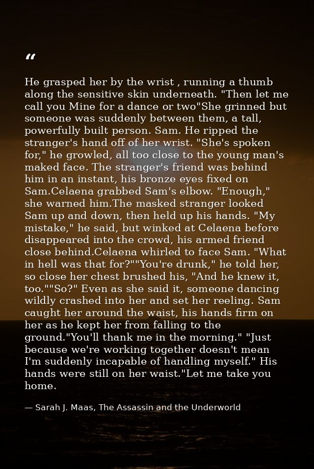 He grasped her by the wrist , running a thumb along the sensitive skin underneath. "Then let me call you Mine for a danc — Sarah J. Maas, The Assassin and the Underworld