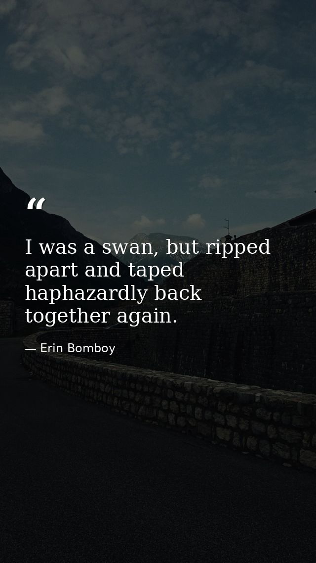 I was a swan, but ripped apart and taped haphazardly back together again. — Erin Bomboy