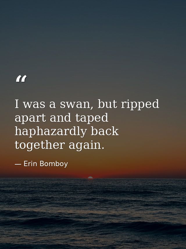 I was a swan, but ripped apart and taped haphazardly back together again. — Erin Bomboy