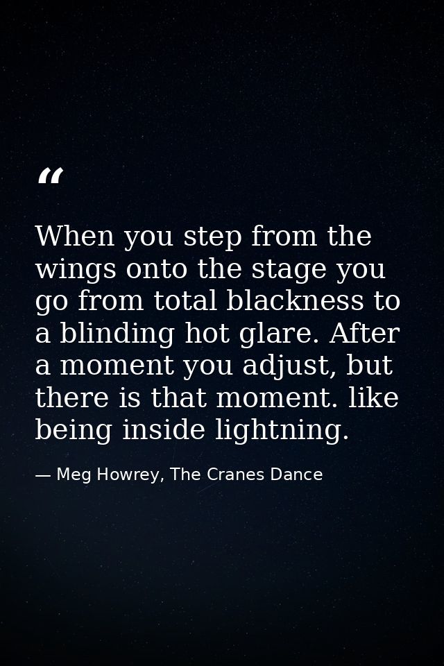 When you step from the wings onto the stage you go from total blackness to a blinding hot glare. After a moment you adju — Meg Howrey, The Cranes Dance