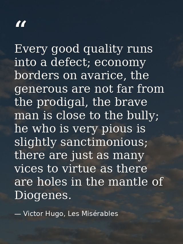 Every good quality runs into a defect; economy borders on avarice, the generous are not far from the prodigal, the brave — Victor Hugo, Les Misérables