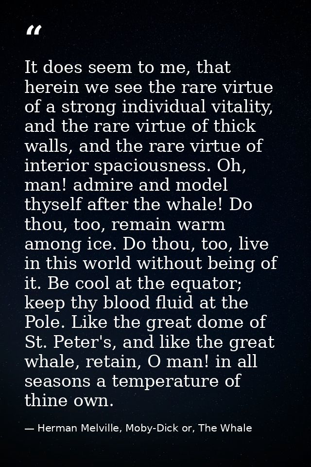 It does seem to me, that herein we see the rare virtue of a strong individual vitality, and the rare virtue of thick wal — Herman Melville, Moby-Dick or, The Whale