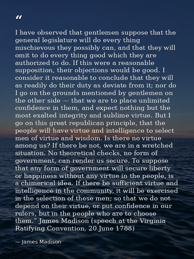 I have observed that gentlemen suppose that the general legislature will do every thing mischievous they possibly can, a — James Madison