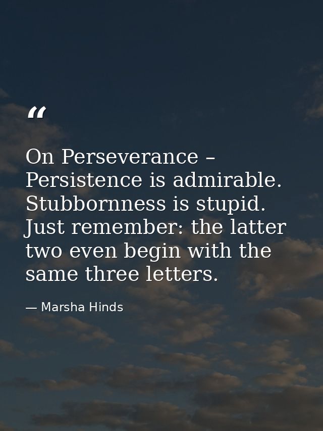 On Perseverance – Persistence is admirable. Stubbornness is stupid. Just remember: the latter two even begin with the sa — Marsha Hinds