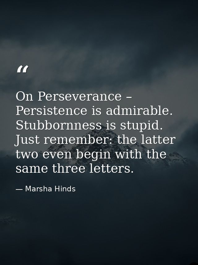 On Perseverance – Persistence is admirable. Stubbornness is stupid. Just remember: the latter two even begin with the sa — Marsha Hinds