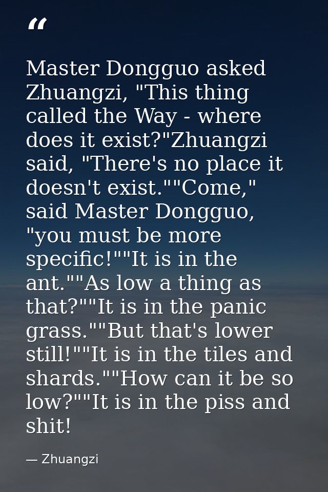 Master Dongguo asked Zhuangzi, "This thing called the Way - where does it exist?"Zhuangzi said, "There's no place it doe — Zhuangzi