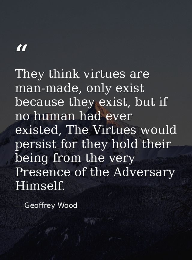They think virtues are man-made, only exist because they exist, but if no human had ever existed, The Virtues would pers — Geoffrey Wood