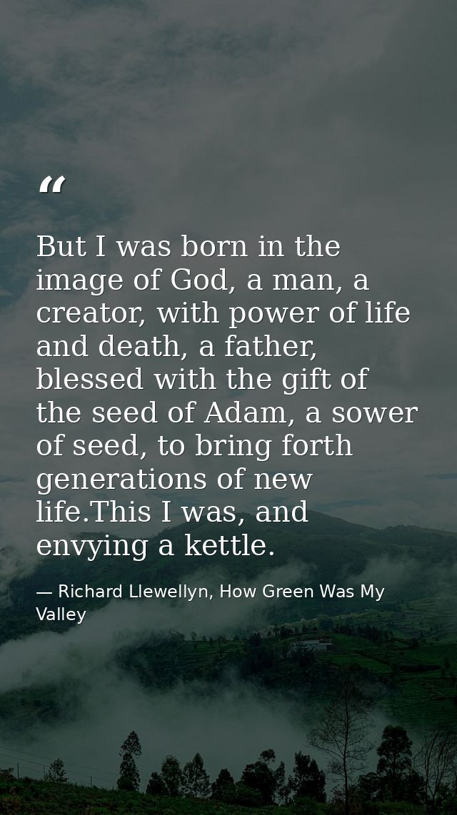 But I was born in the image of God, a man, a creator, with power of life and death, a father, blessed with the gift of t — Richard Llewellyn, How Green Was My Valley