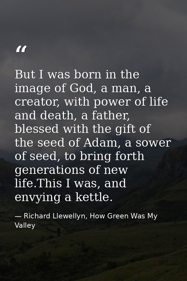 But I was born in the image of God, a man, a creator, with power of life and death, a father, blessed with the gift of t — Richard Llewellyn, How Green Was My Valley
